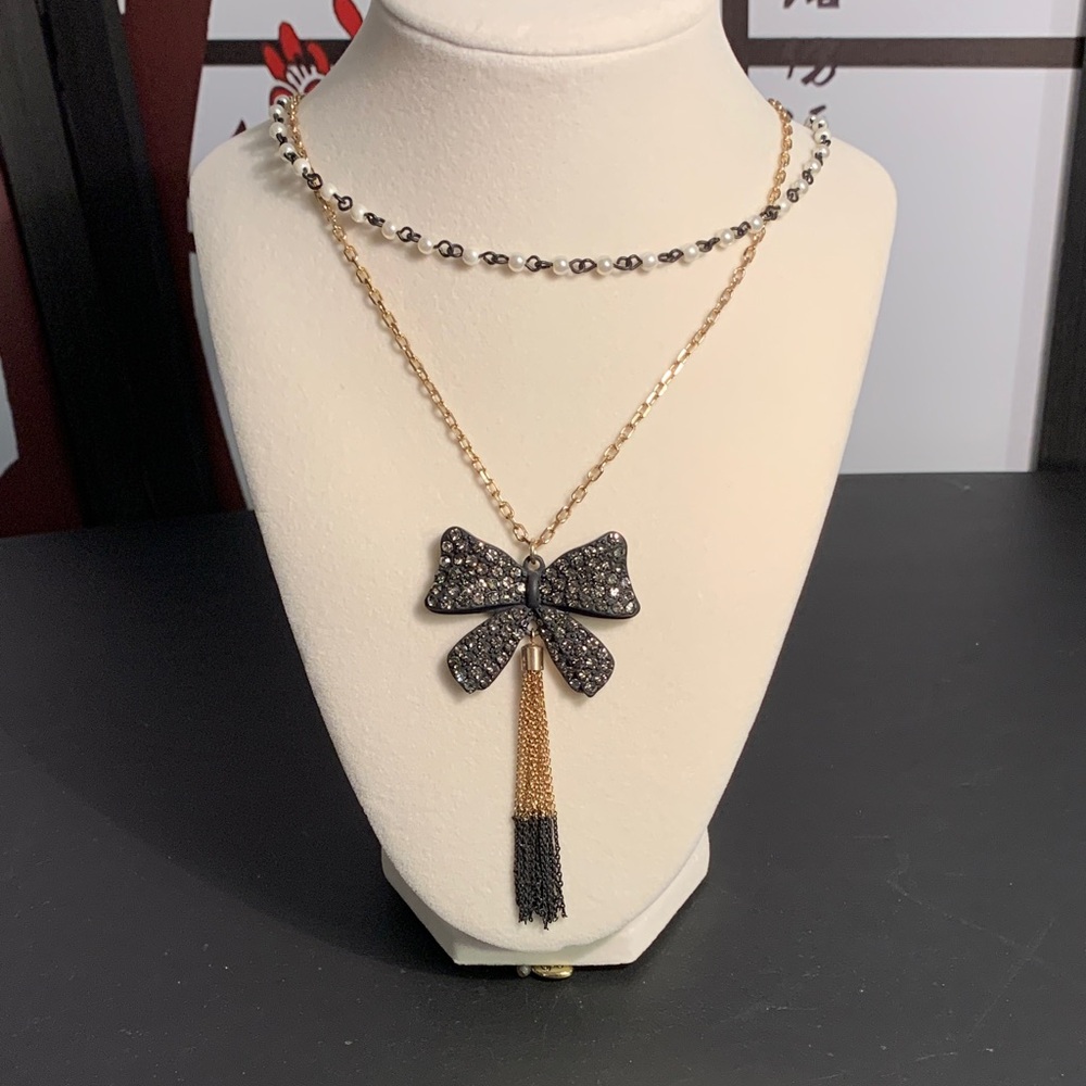 Betsey Johnson Black and Gold Bow Necklace